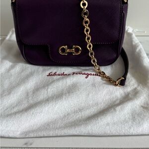 Salvatore Ferragamo Dark Purple Crossbody Bag with Gold Chain